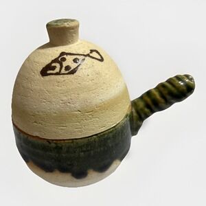 Vtg Neiman Marcus Japanese Pottery Pot De Creme Cup Lidded Fish Handle Oribe